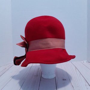 Vintage Zephyr Wool Felt Cloche Hat Red